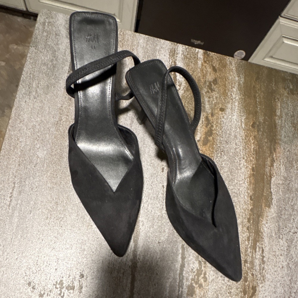 H&M Black Strappy Pointed Toe Stiletto Heels Suede Women's US 9.5